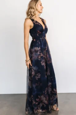 Baltic Born WEDDING SUITE|wedding guest|Kamila Tulle Maxi Dress | Dark Blue Floral