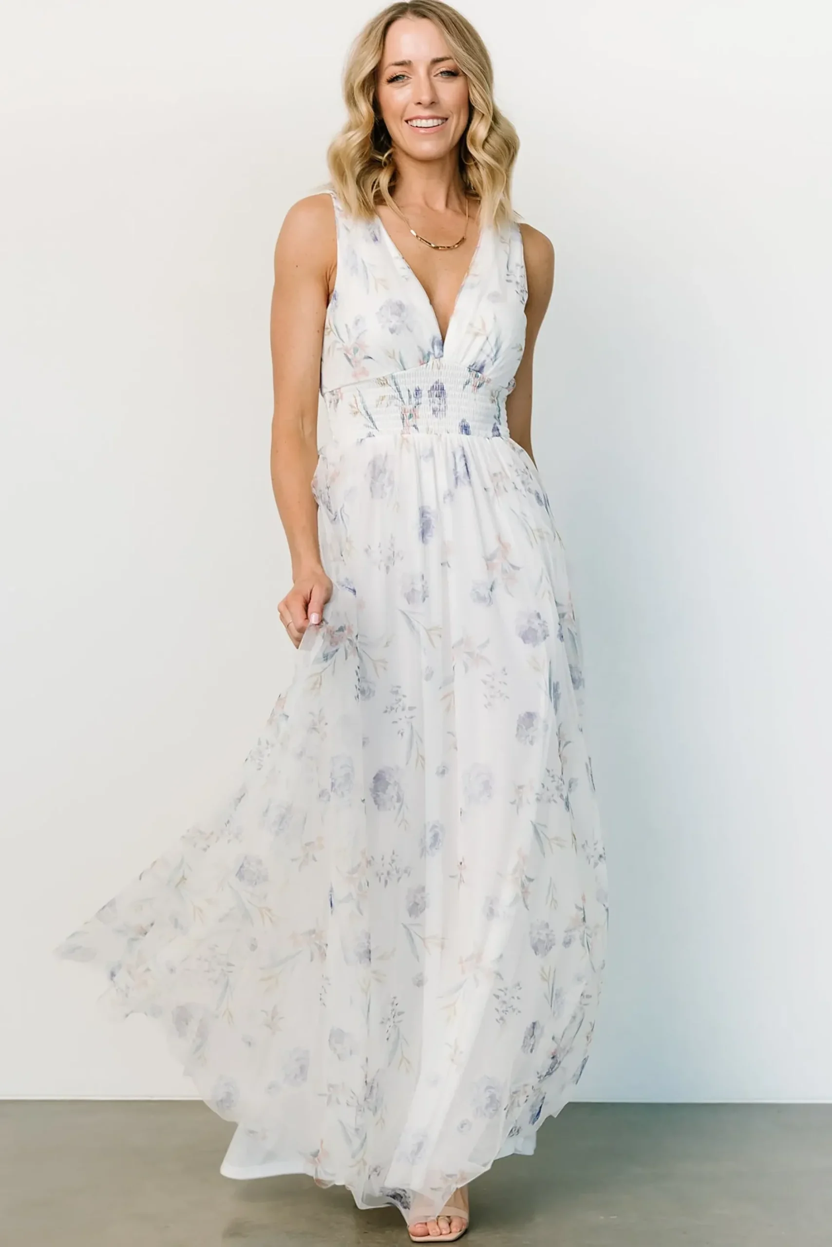 Baltic Born WEDDING SUITE|wedding guest|Kamila Tulle Maxi Dress | White Floral