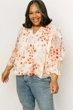 Baltic Born blouses + shirts|Karlie Long Sleeve Ruffle Top | Ivory + Red Multi