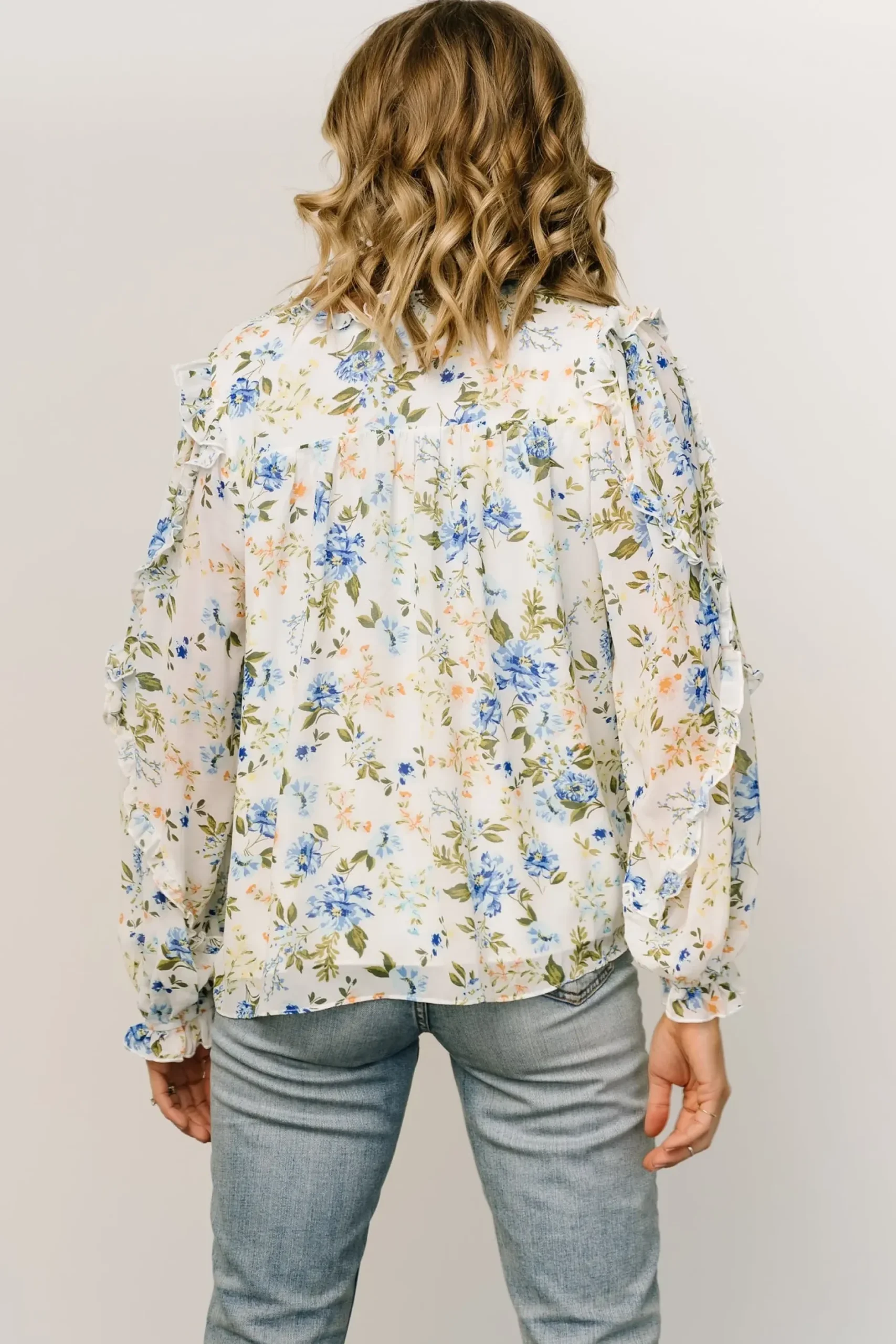 Baltic Born blouses + shirts|Karlie Long Sleeve Ruffle Top | Blue Floral