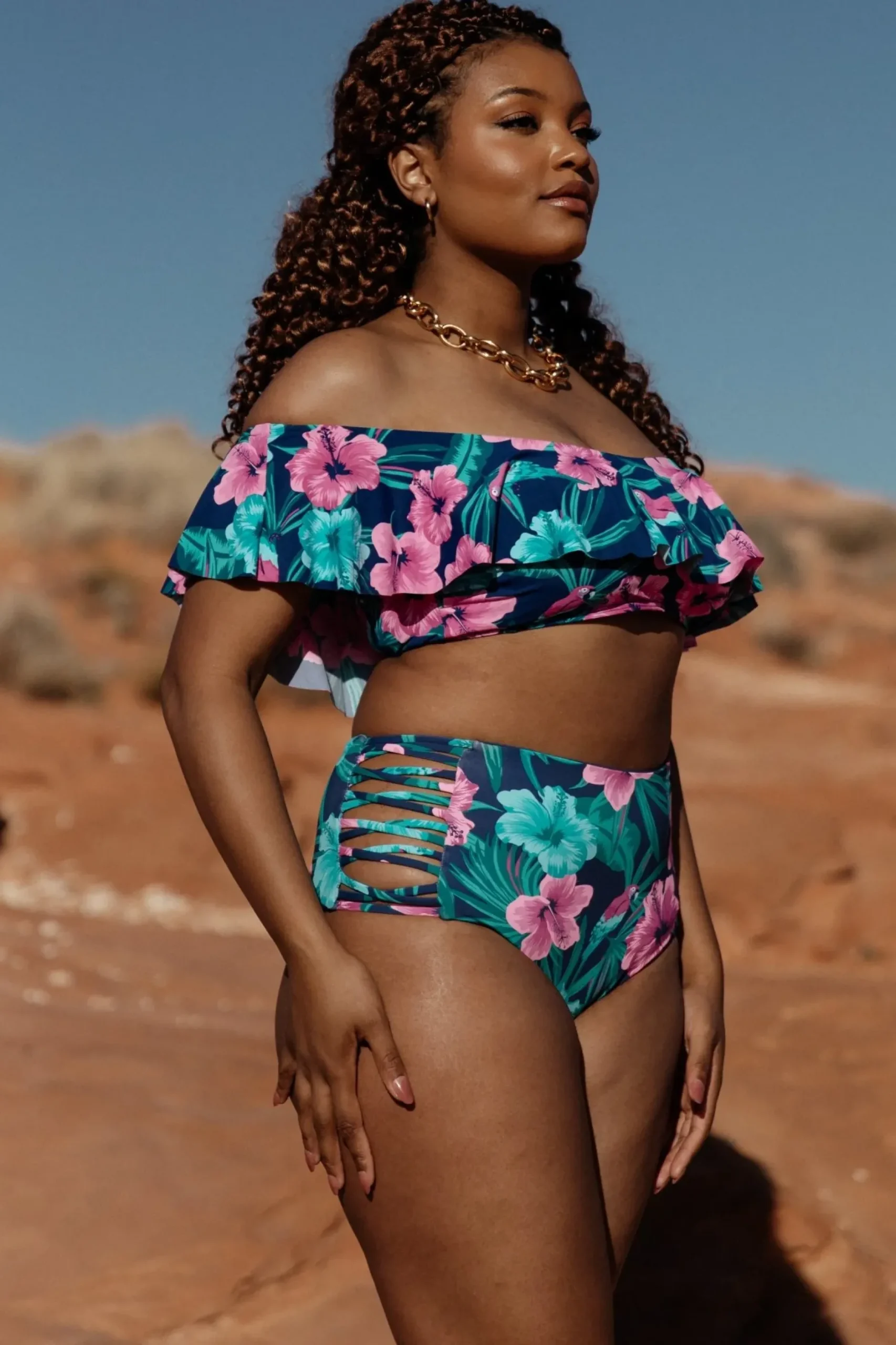 Baltic Born bikini|Keke High Waisted Bikini Bottom | Navy Tropical Floral
