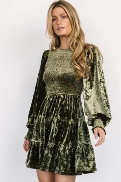 Baltic Born short dresses|WEDDING SUITE|Kele Crushed Velvet Mini Dress | Dark Olive