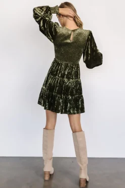 Baltic Born short dresses|WEDDING SUITE|Kele Crushed Velvet Mini Dress | Dark Olive