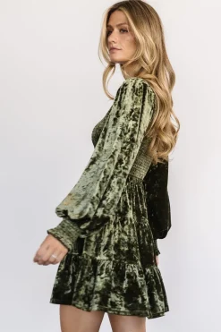 Baltic Born short dresses|WEDDING SUITE|Kele Crushed Velvet Mini Dress | Dark Olive