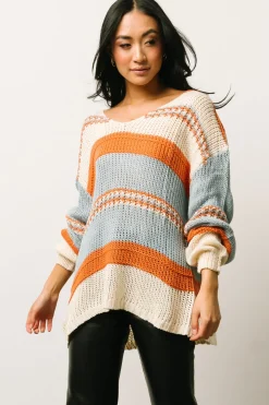 Baltic Born SALE|Keller Stripe Sweater | Light Blue + Orange