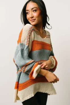 Baltic Born SALE|Keller Stripe Sweater | Light Blue + Orange