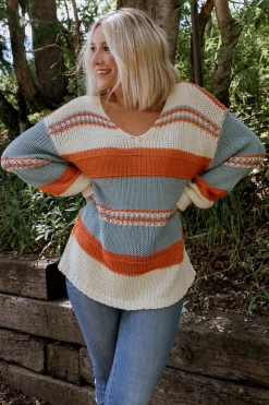 Baltic Born SALE|Keller Stripe Sweater | Light Blue + Orange