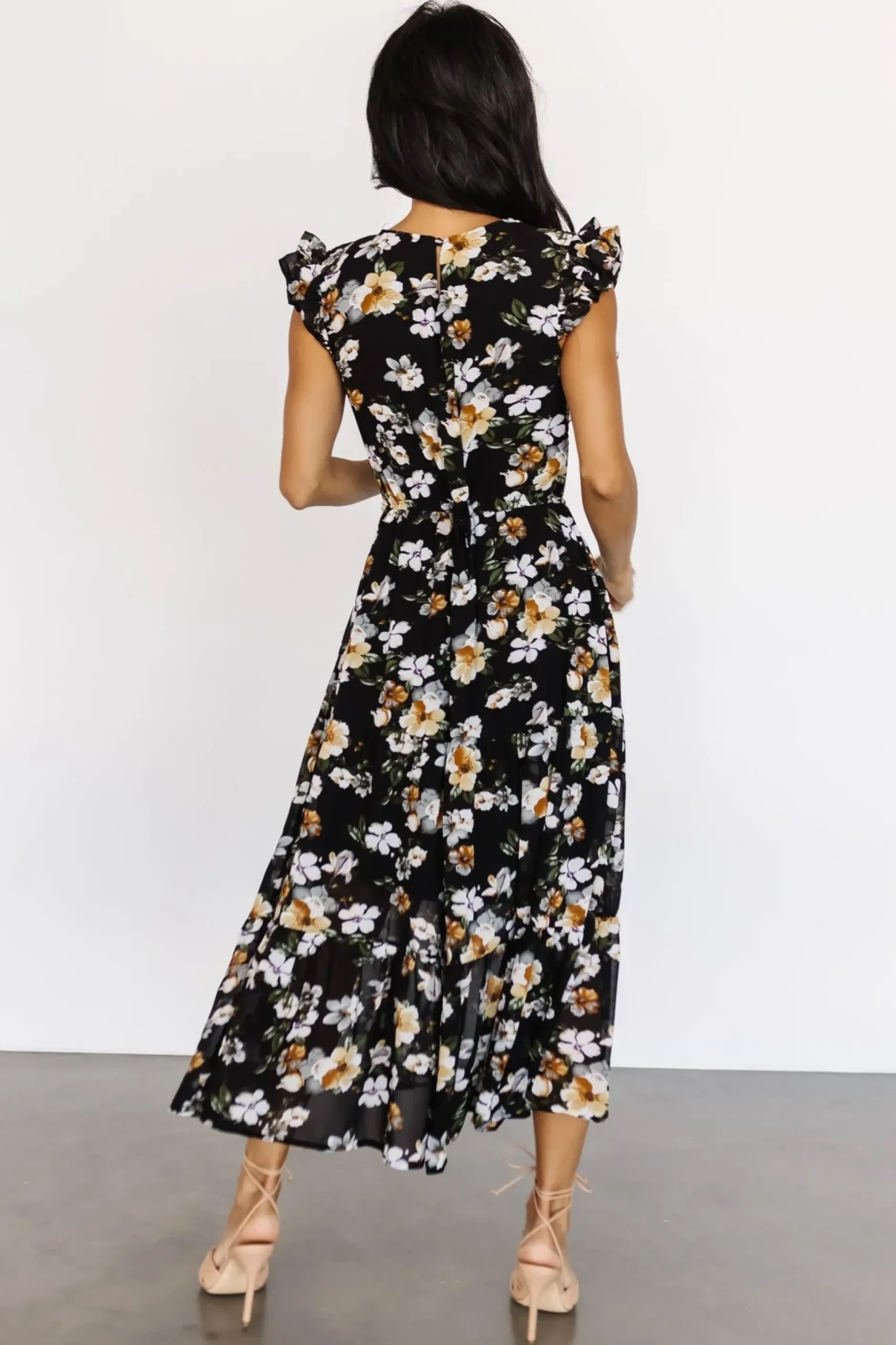 Baltic Born midi dresses|EXTENDED SIZING|Kenna Smocked Midi Dress | Black Floral