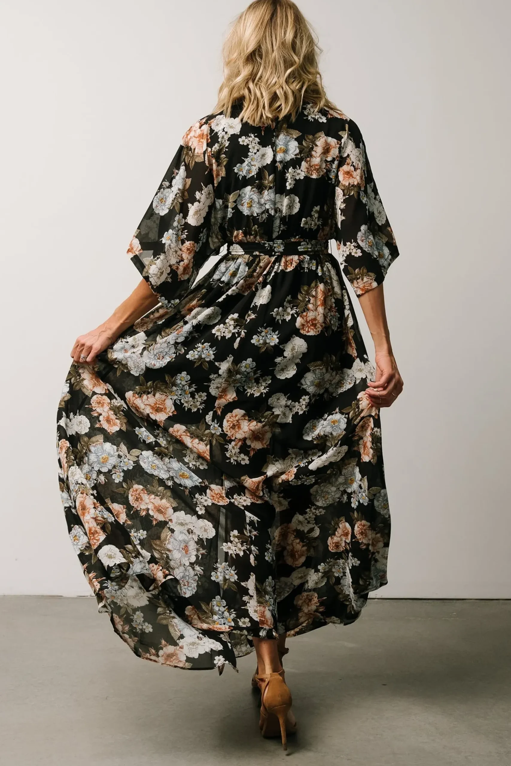 Baltic Born WEDDING SUITE|wedding guest|Kia Kimono Maxi Dress | Black Floral