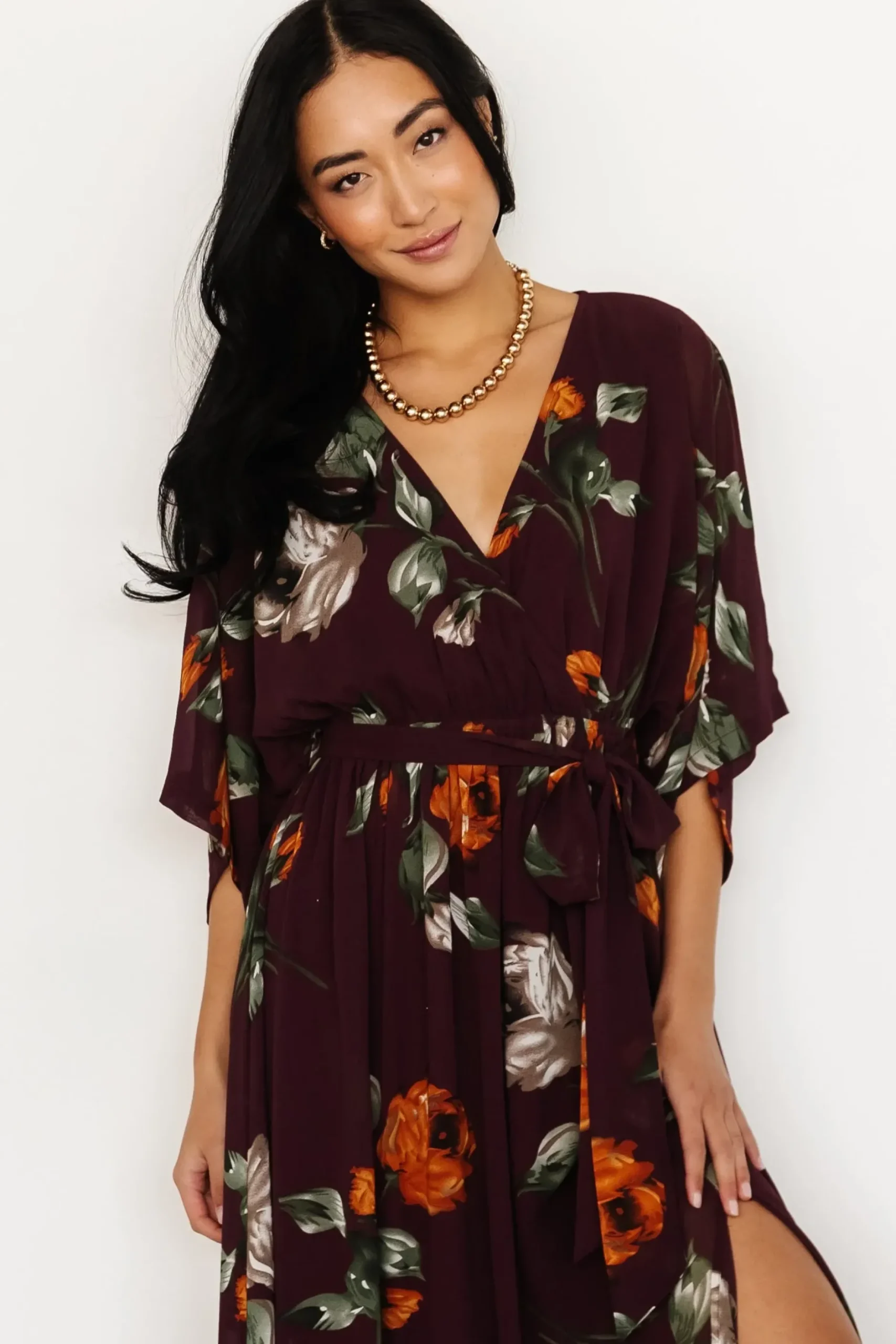 Baltic Born WEDDING SUITE|wedding guest|Kia Kimono Maxi Dress | Eggplant Floral