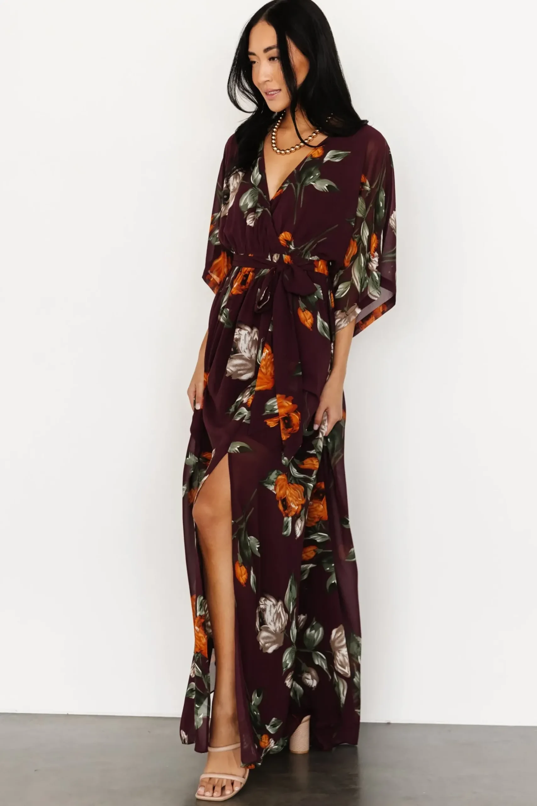 Baltic Born WEDDING SUITE|wedding guest|Kia Kimono Maxi Dress | Eggplant Floral