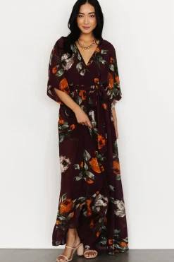 Baltic Born WEDDING SUITE|wedding guest|Kia Kimono Maxi Dress | Eggplant Floral