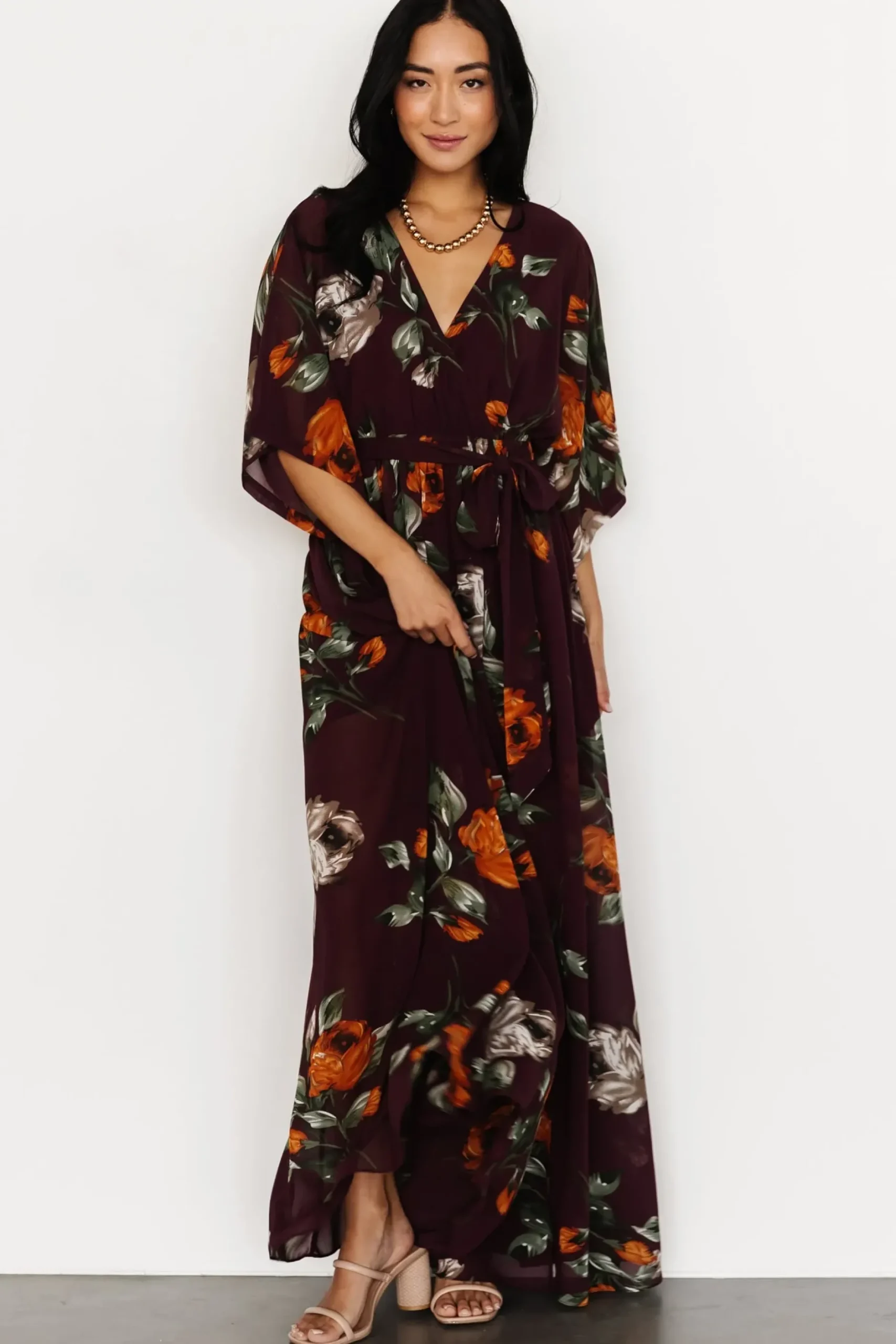 Baltic Born WEDDING SUITE|wedding guest|Kia Kimono Maxi Dress | Eggplant Floral