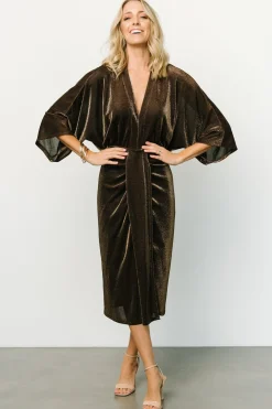 Baltic Born midi dresses|Kleo Ruched Midi Dress | Bronze Shimmer
