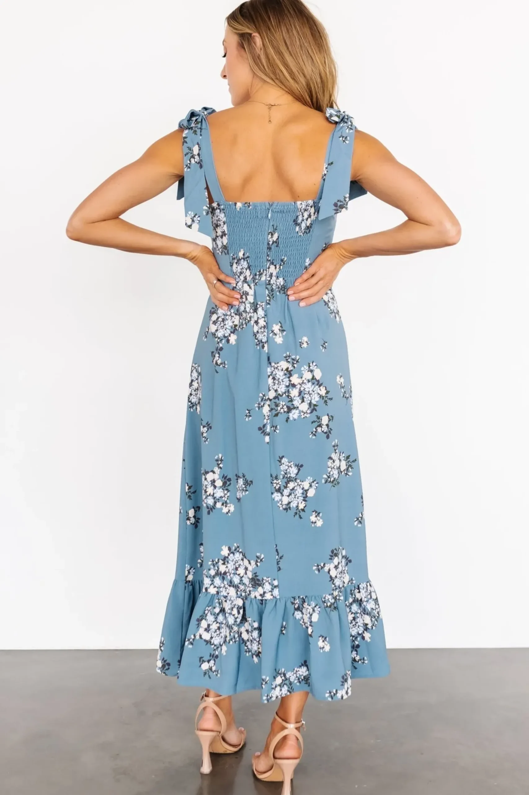 Baltic Born midi dresses|Krissy Midi Dress | Dusty Blue Floral