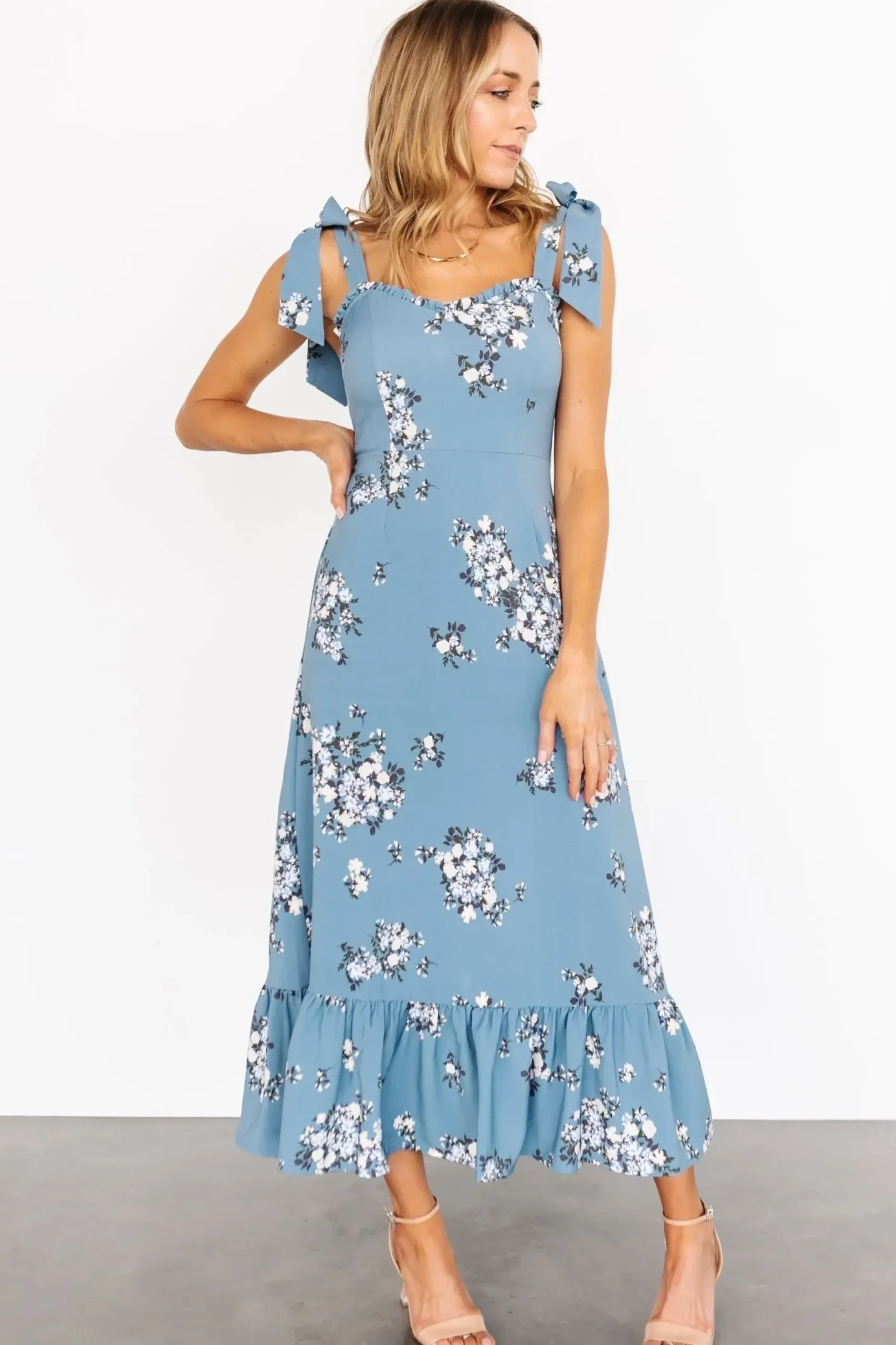 Baltic Born midi dresses|Krissy Midi Dress | Dusty Blue Floral