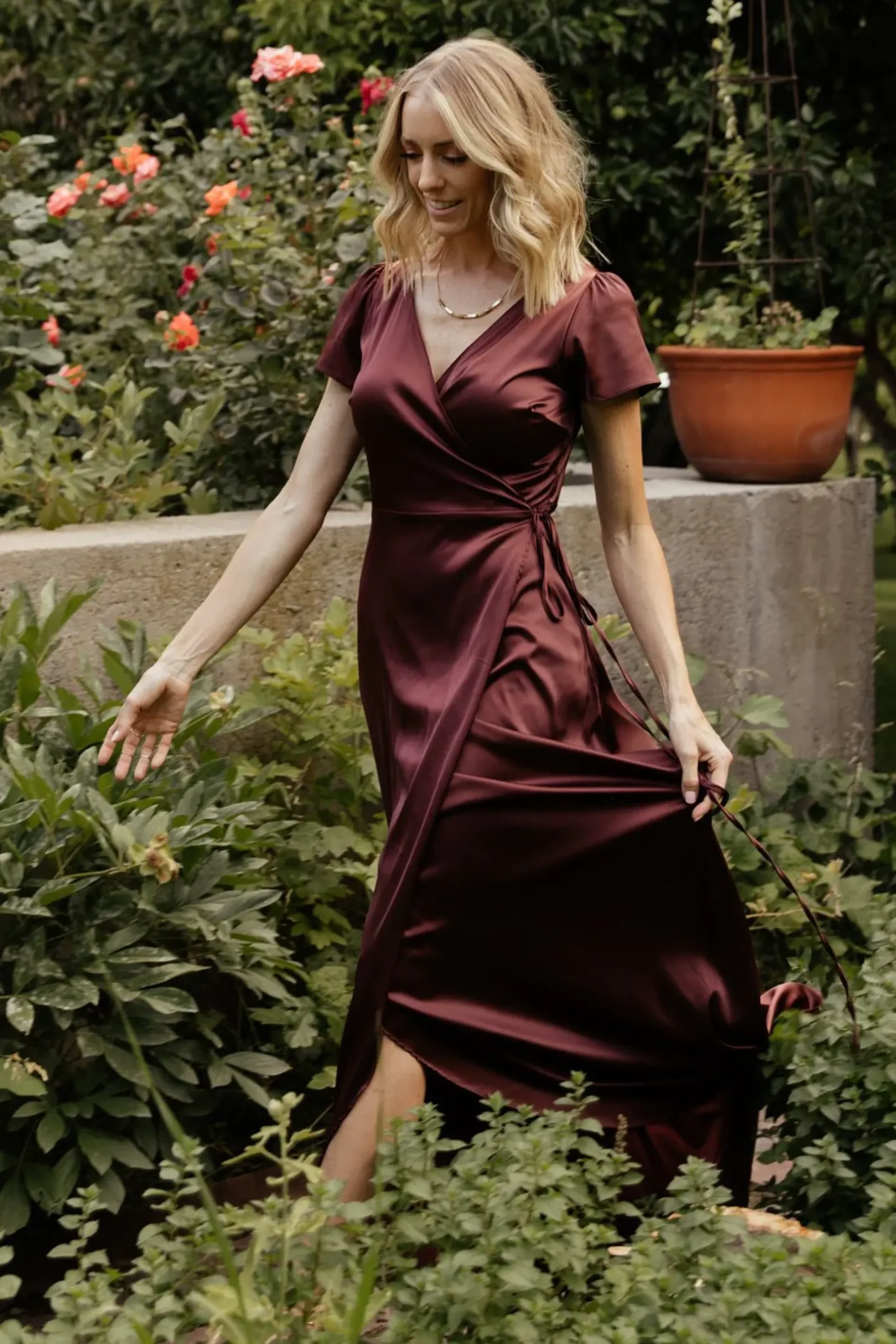 Baltic Born WEDDING SUITE|wedding guest|Krystal Satin Wrap Gown | Dark Clove