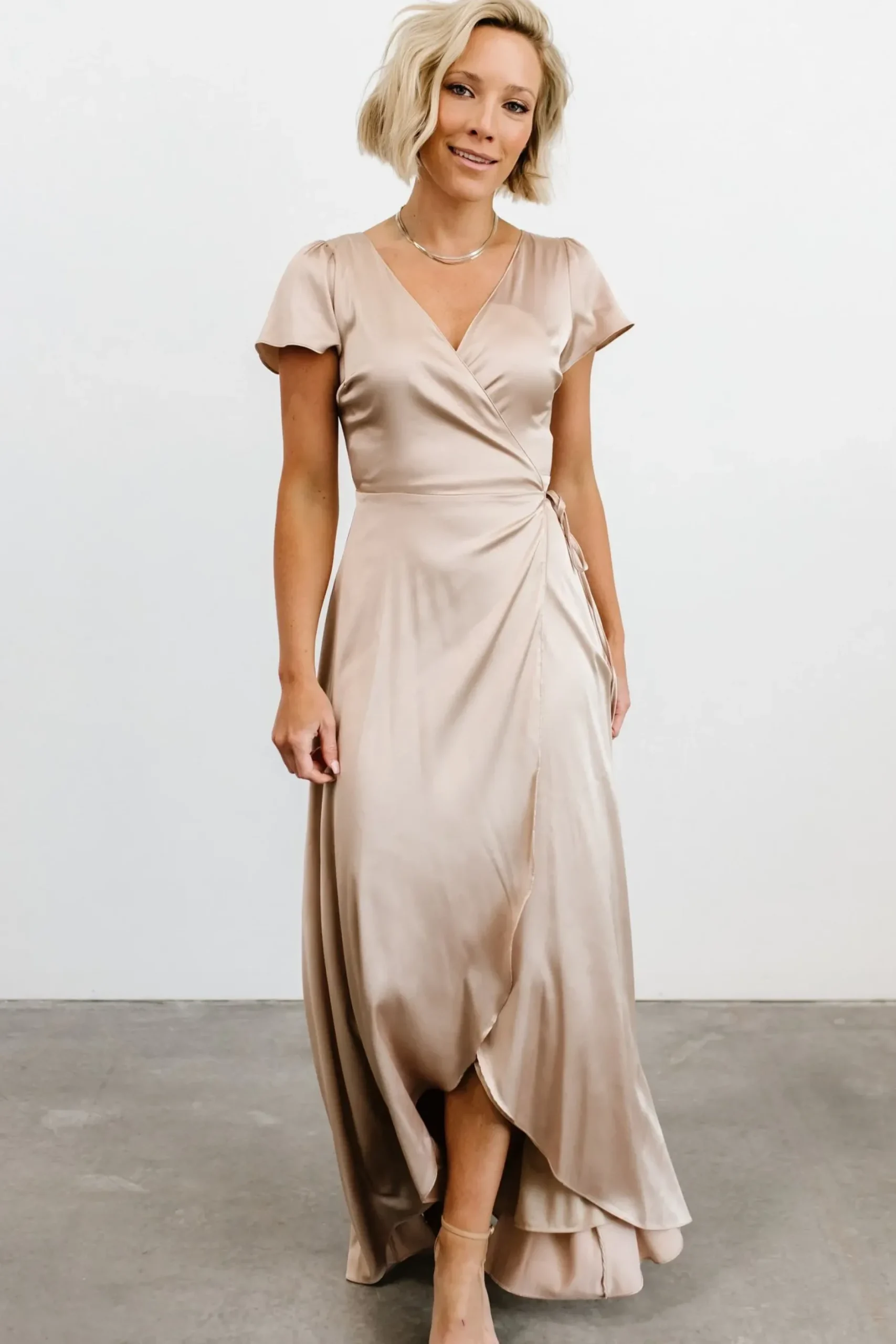 Baltic Born WEDDING SUITE|wedding guest|Krystal Satin Wrap Gown | Champagne