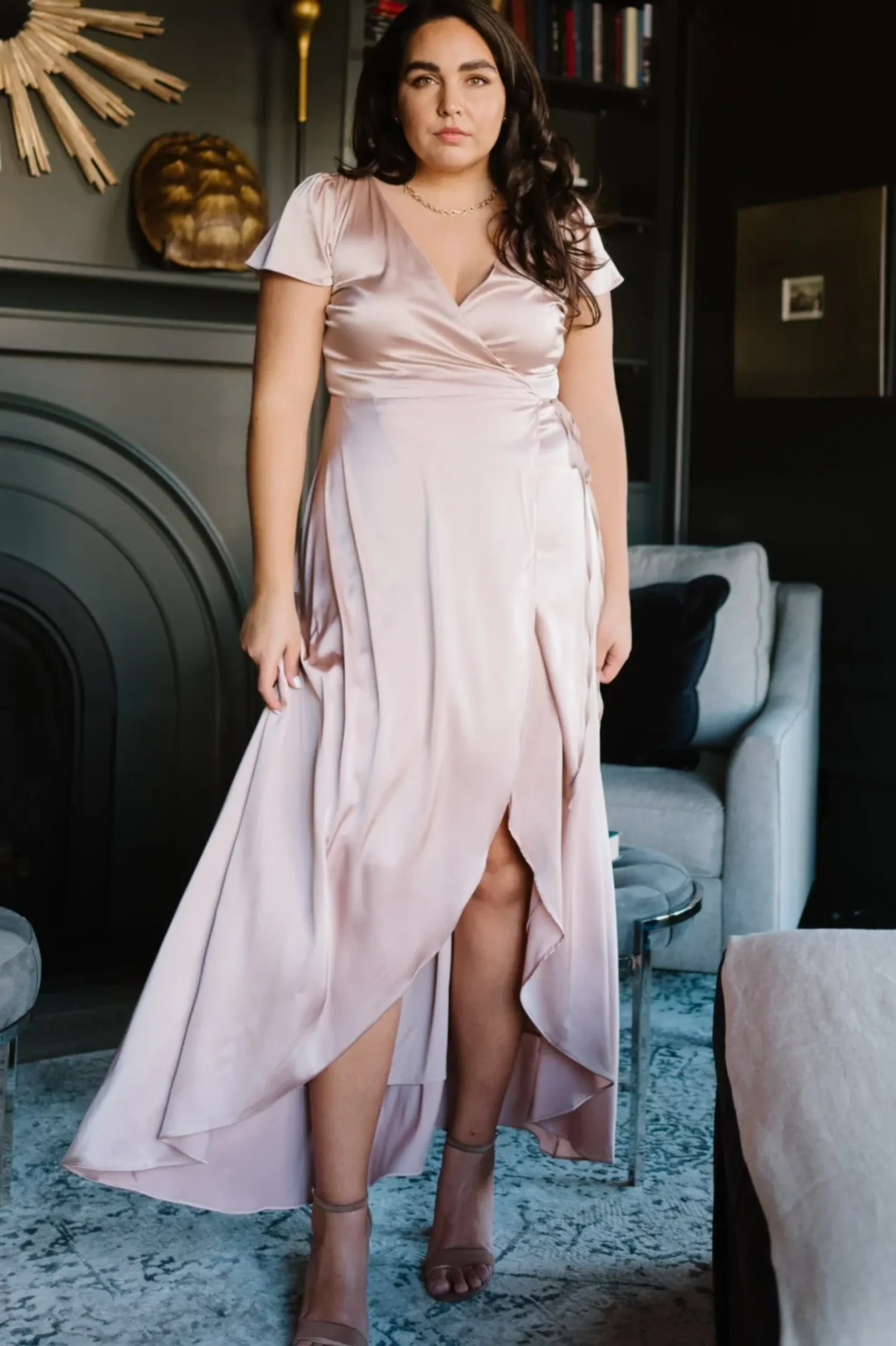Baltic Born WEDDING SUITE|wedding guest|Krystal Satin Wrap Gown | Champagne