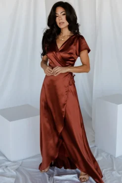 Baltic Born WEDDING SUITE|wedding guest|Krystal Satin Wrap Gown | Cinnamon