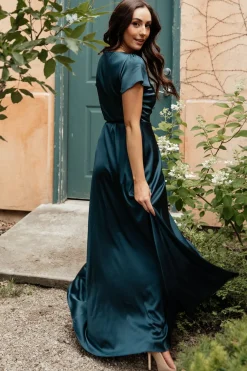 Baltic Born WEDDING SUITE|wedding guest|Krystal Satin Wrap Gown | Deep Blue