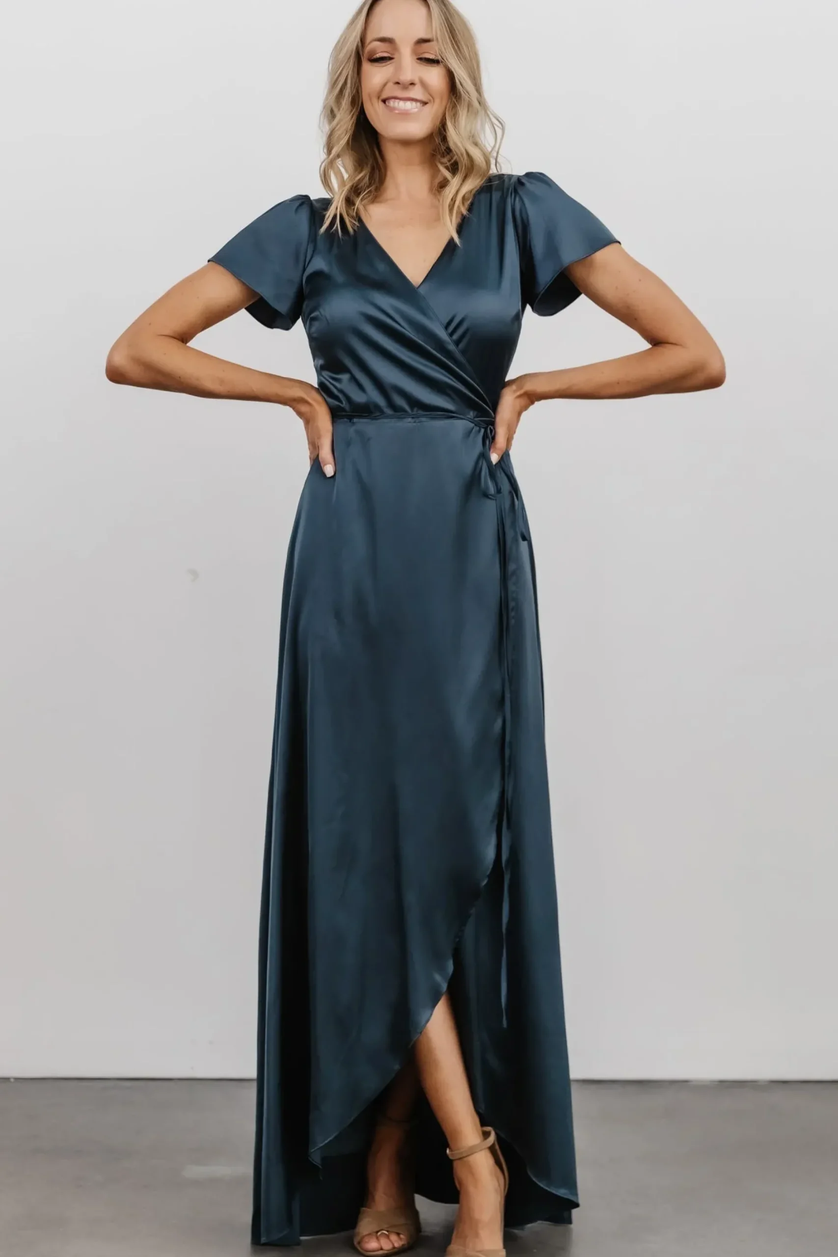 Baltic Born WEDDING SUITE|wedding guest|Krystal Satin Wrap Gown | Deep Blue