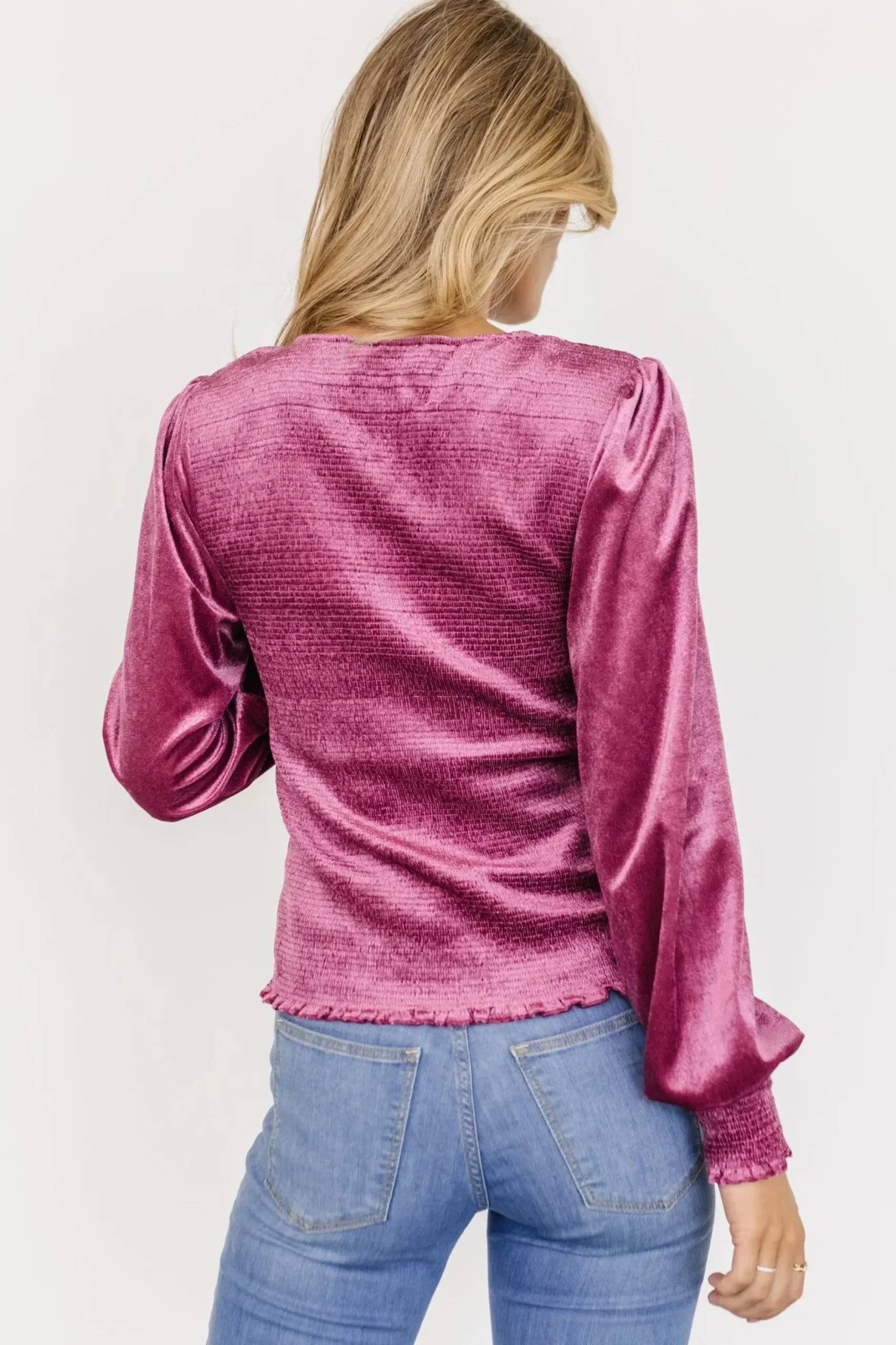 Baltic Born blouses + shirts|Kyler Smocked Velvet Top | Mauve