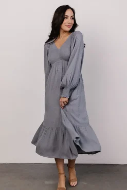 Baltic Born midi dresses|bump friendly|Lainey Smocked Dotted Midi Dress | Dusty Blue