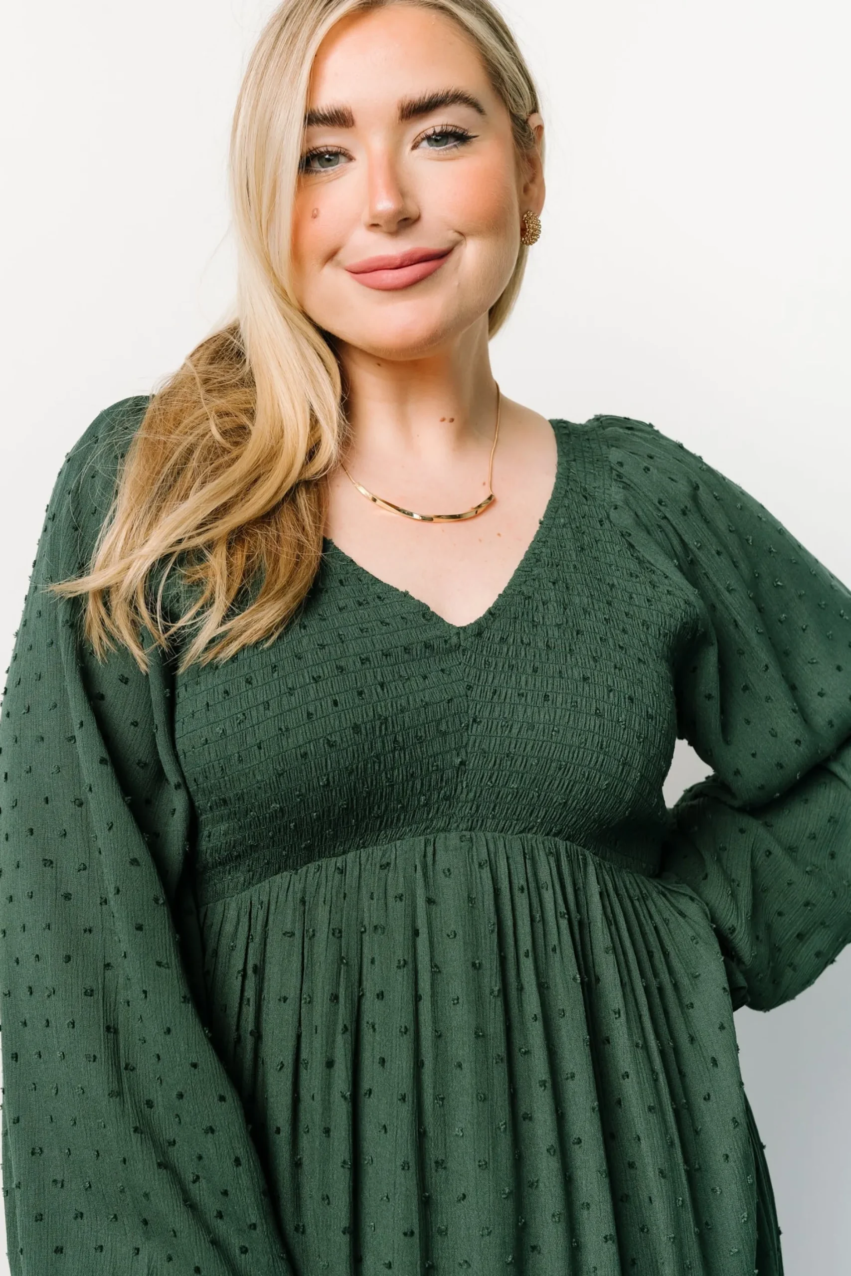 Baltic Born midi dresses|bump friendly|Lainey Smocked Dotted Midi Dress | Evergreen