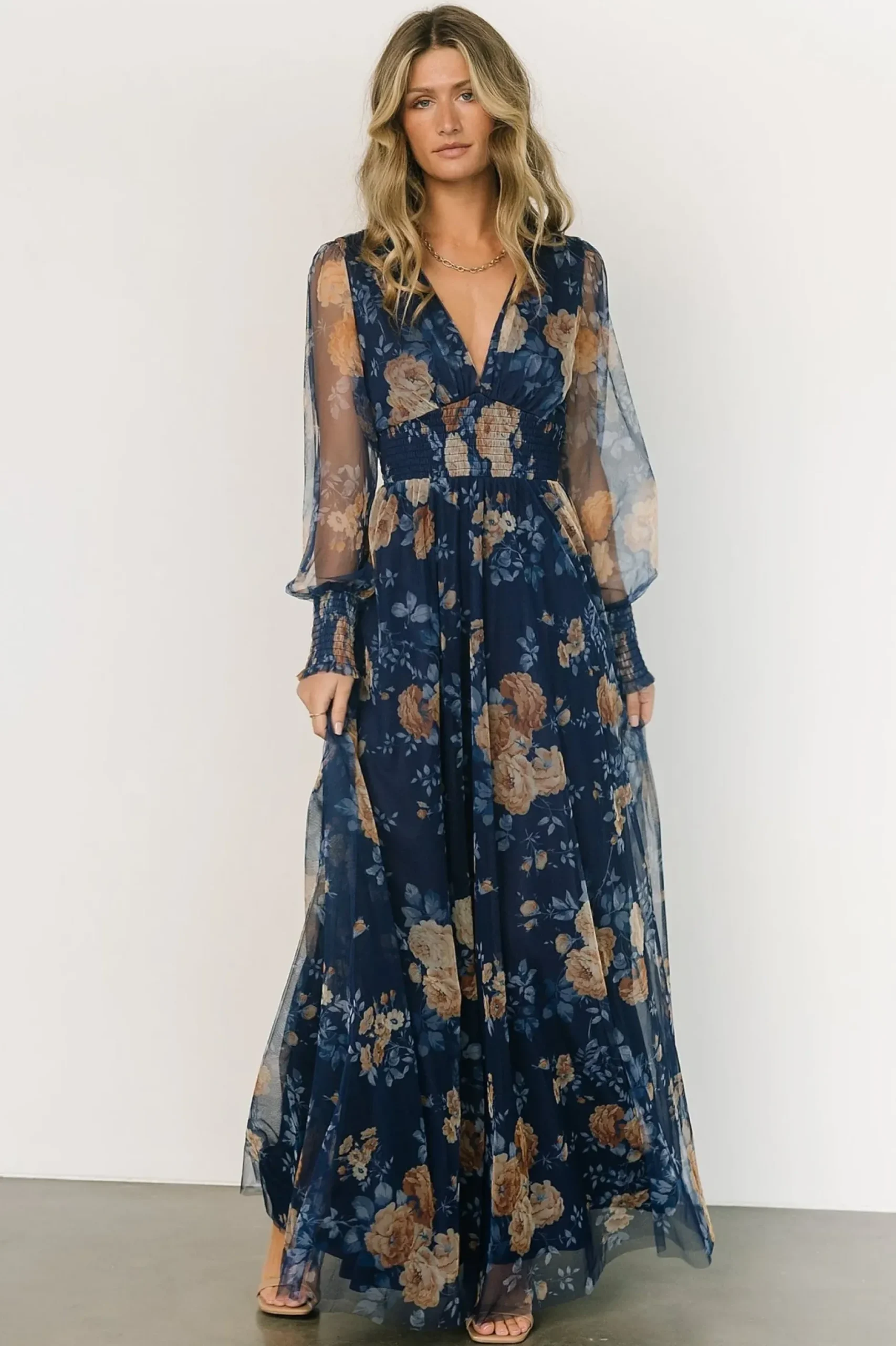 Baltic Born BEST SELLERS|DRESSES|Layla Tulle Maxi Dress | Blue + Golden Floral