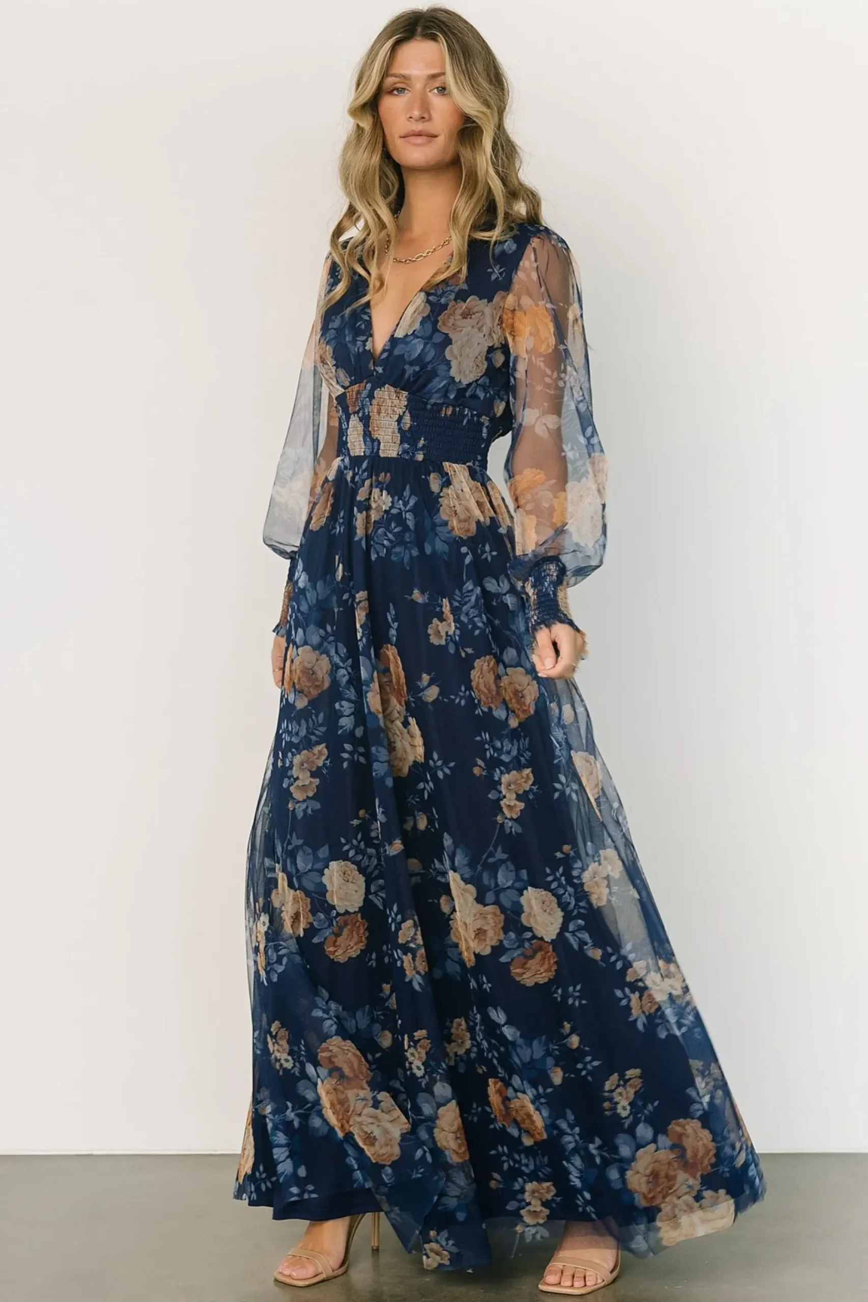 Baltic Born BEST SELLERS|DRESSES|Layla Tulle Maxi Dress | Blue + Golden Floral