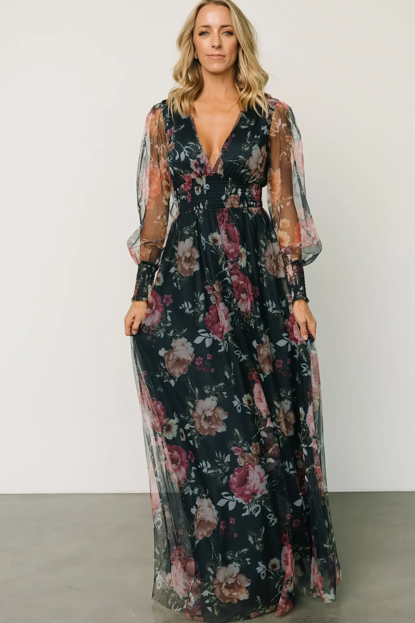 Baltic Born DRESSES|maxi dresses|Layla Tulle Maxi Dress | Garden Navy Floral