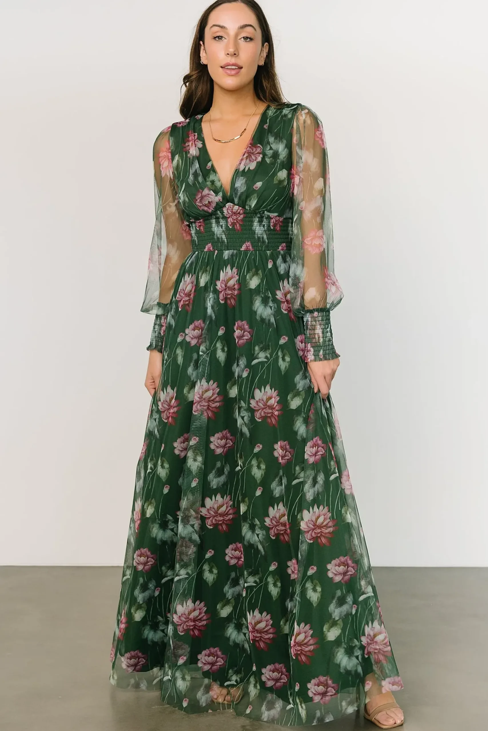 Baltic Born DRESSES|maxi dresses|Layla Tulle Maxi Dress | Green + Pink Floral