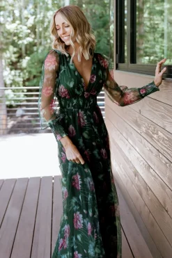 Baltic Born DRESSES|maxi dresses|Layla Tulle Maxi Dress | Green + Pink Floral