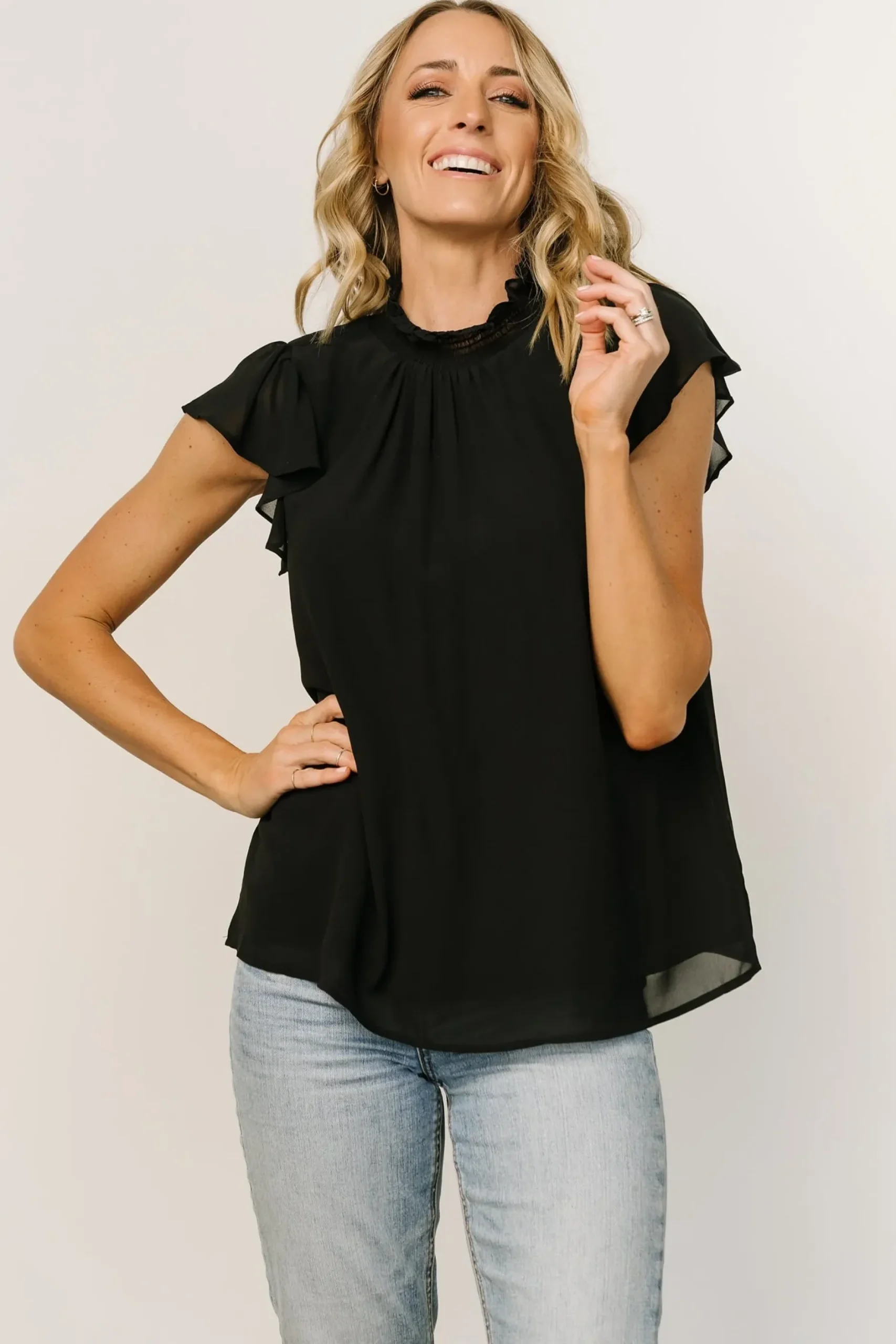 Baltic Born blouses + shirts|Leah Mock Neck Top | Black
