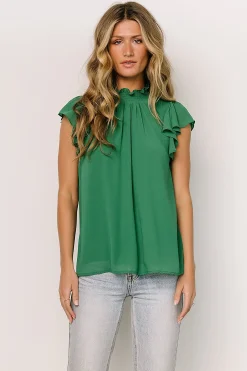 Baltic Born blouses + shirts|Leah Mock Neck Top | White + Blue Floral