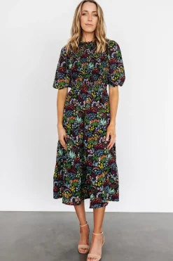 Baltic Born midi dresses|EXTENDED SIZING|Lena Tiered Midi Dress | Black Multi Floral