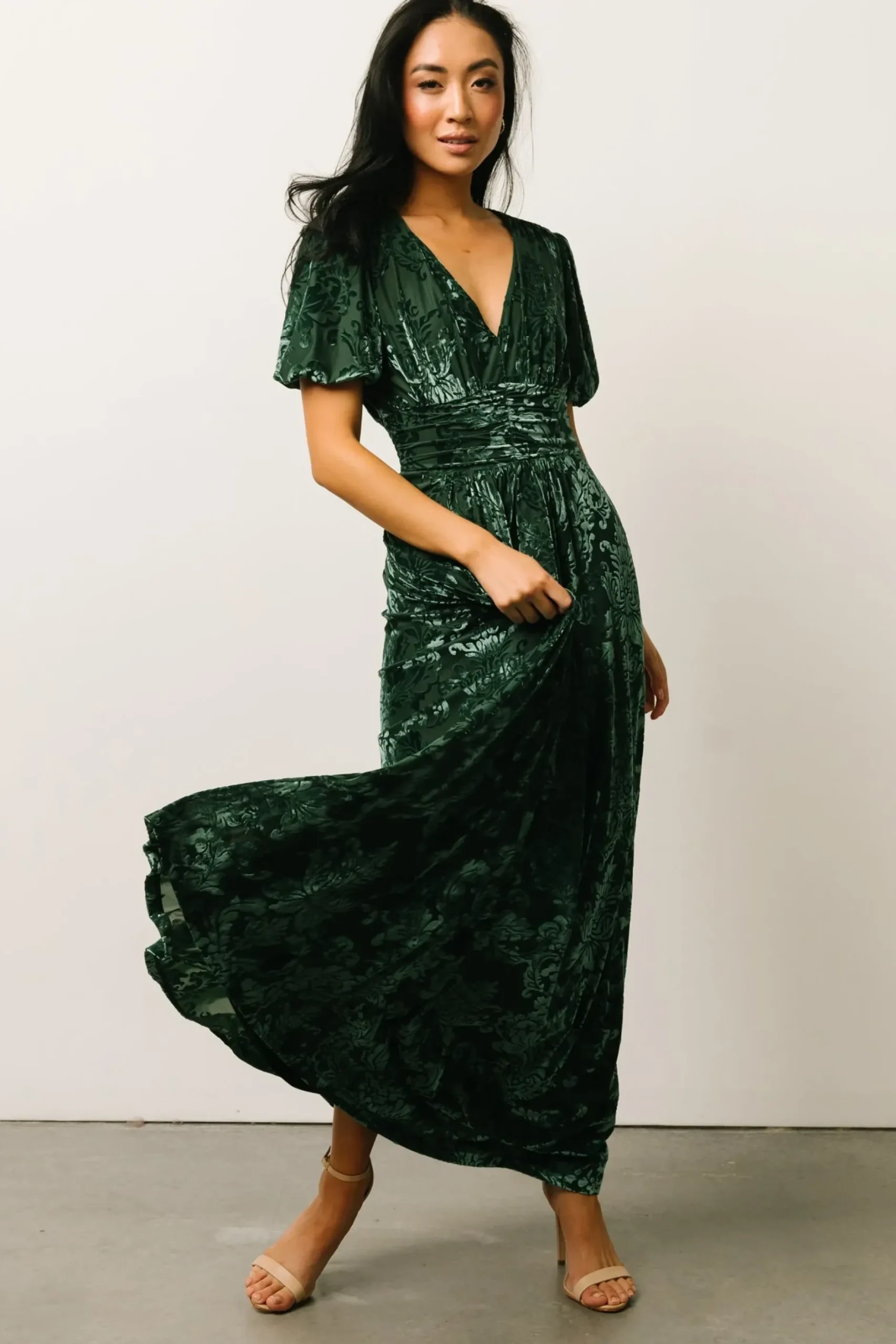 Baltic Born maxi dresses|EXTENDED SIZING|Leslie Velvet Maxi Dress | Pine