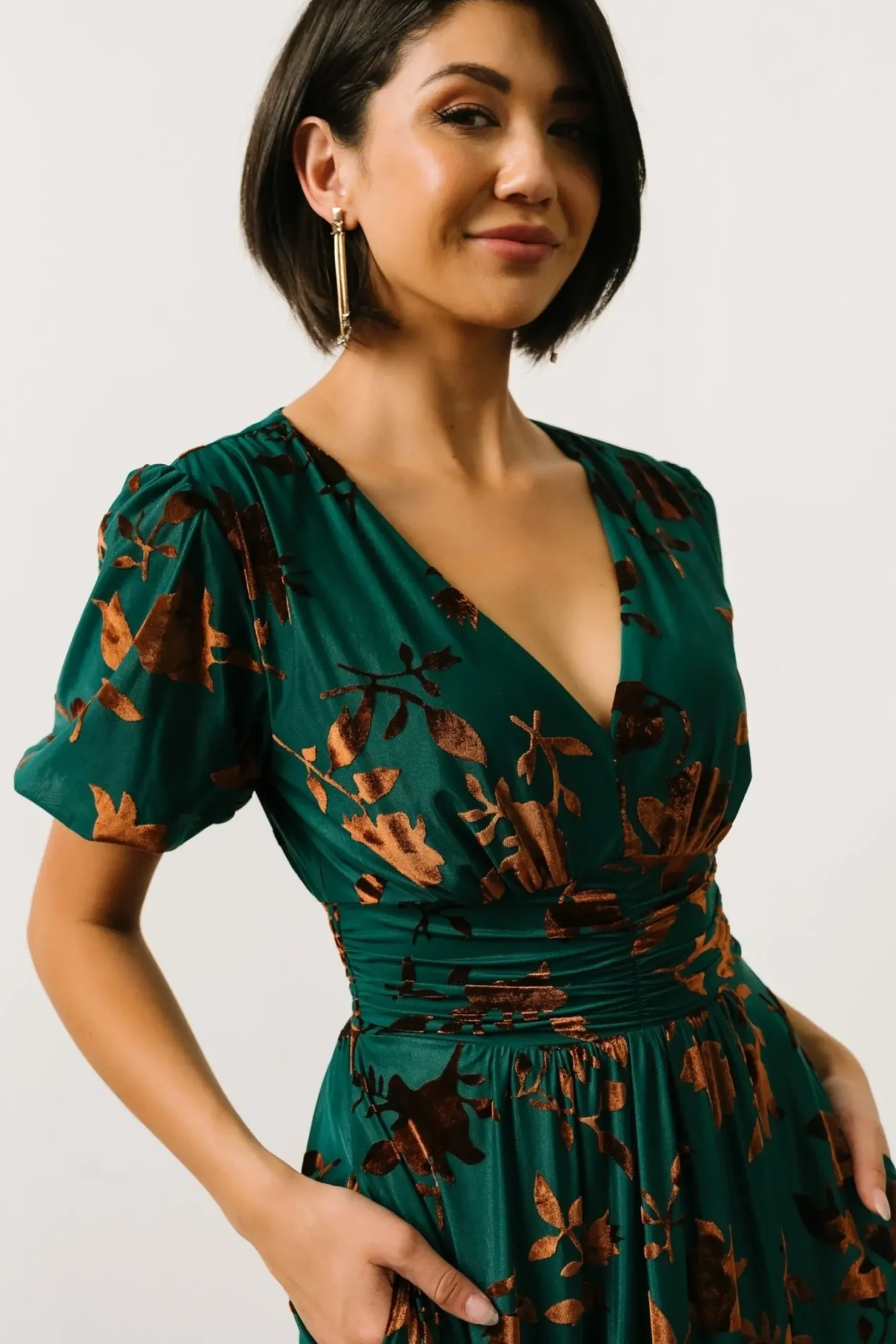 Baltic Born maxi dresses|EXTENDED SIZING|Leslie Velvet Maxi Dress | Bronze + Jade