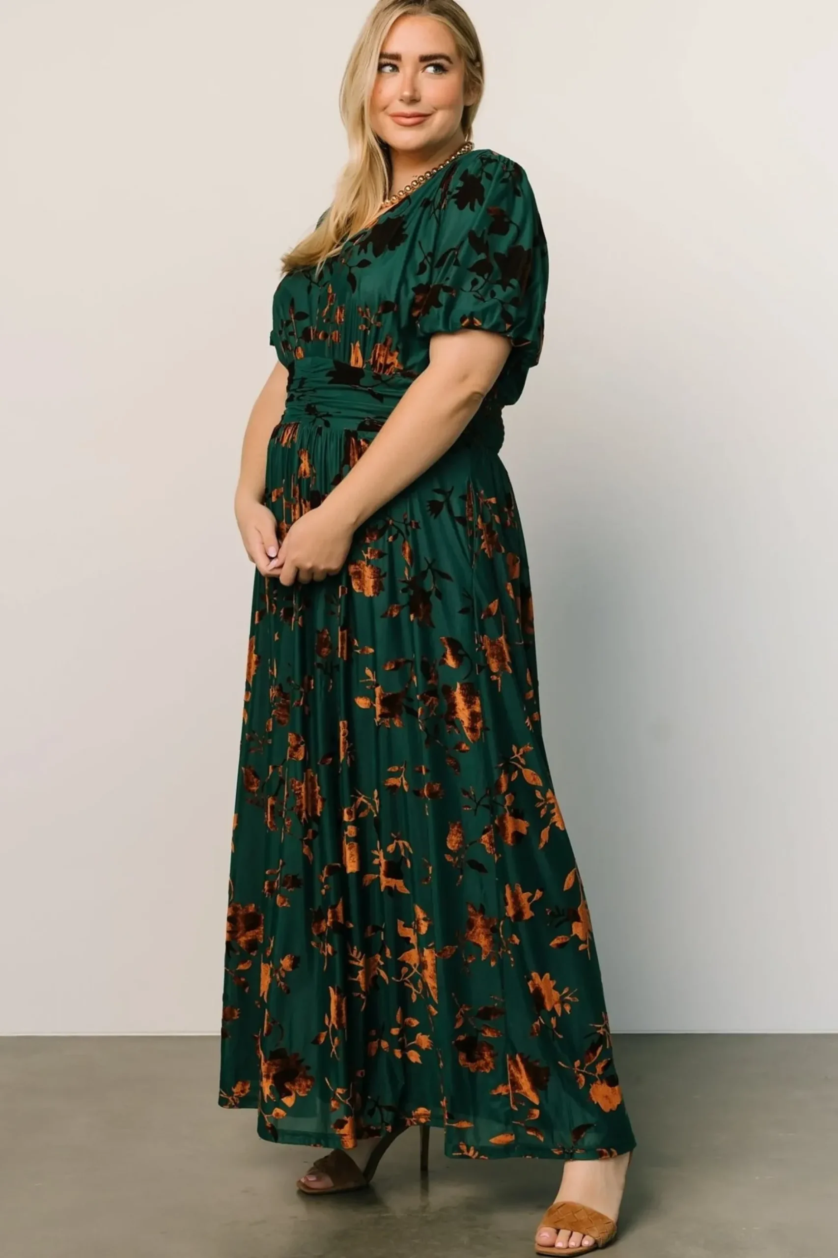 Baltic Born maxi dresses|EXTENDED SIZING|Leslie Velvet Maxi Dress | Bronze + Jade