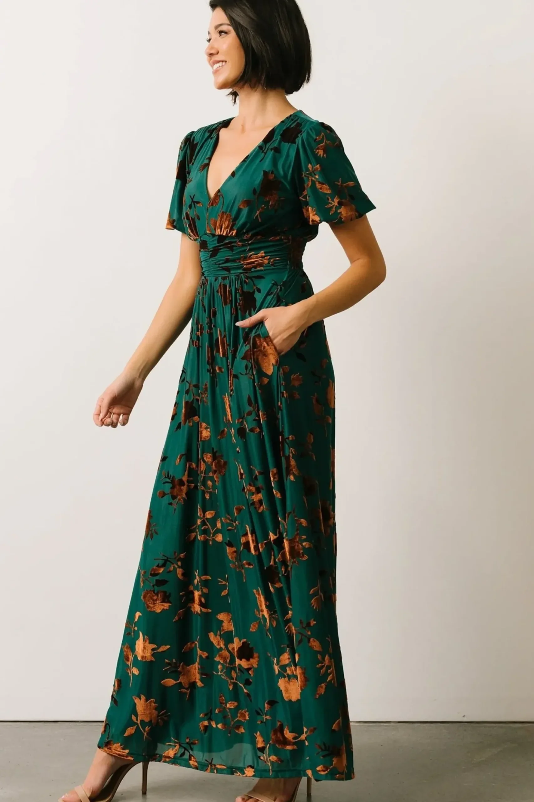 Baltic Born maxi dresses|EXTENDED SIZING|Leslie Velvet Maxi Dress | Bronze + Jade