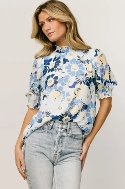 Baltic Born blouses + shirts|Lisa Ruffle Sleeve Top | Blue Floral