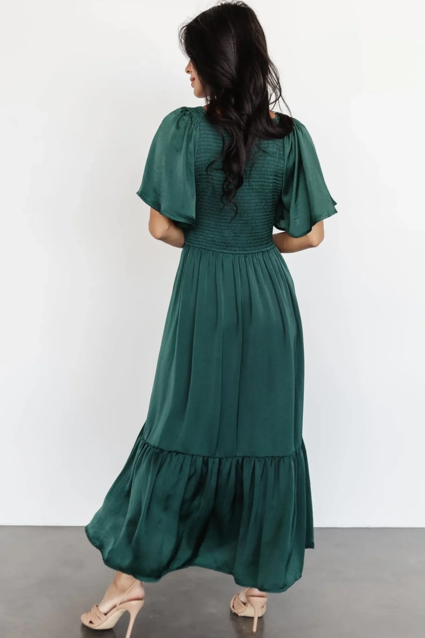 Baltic Born midi dresses|WINTER ESSENTIALS|Lovell Smocked Midi Dress | Emerald
