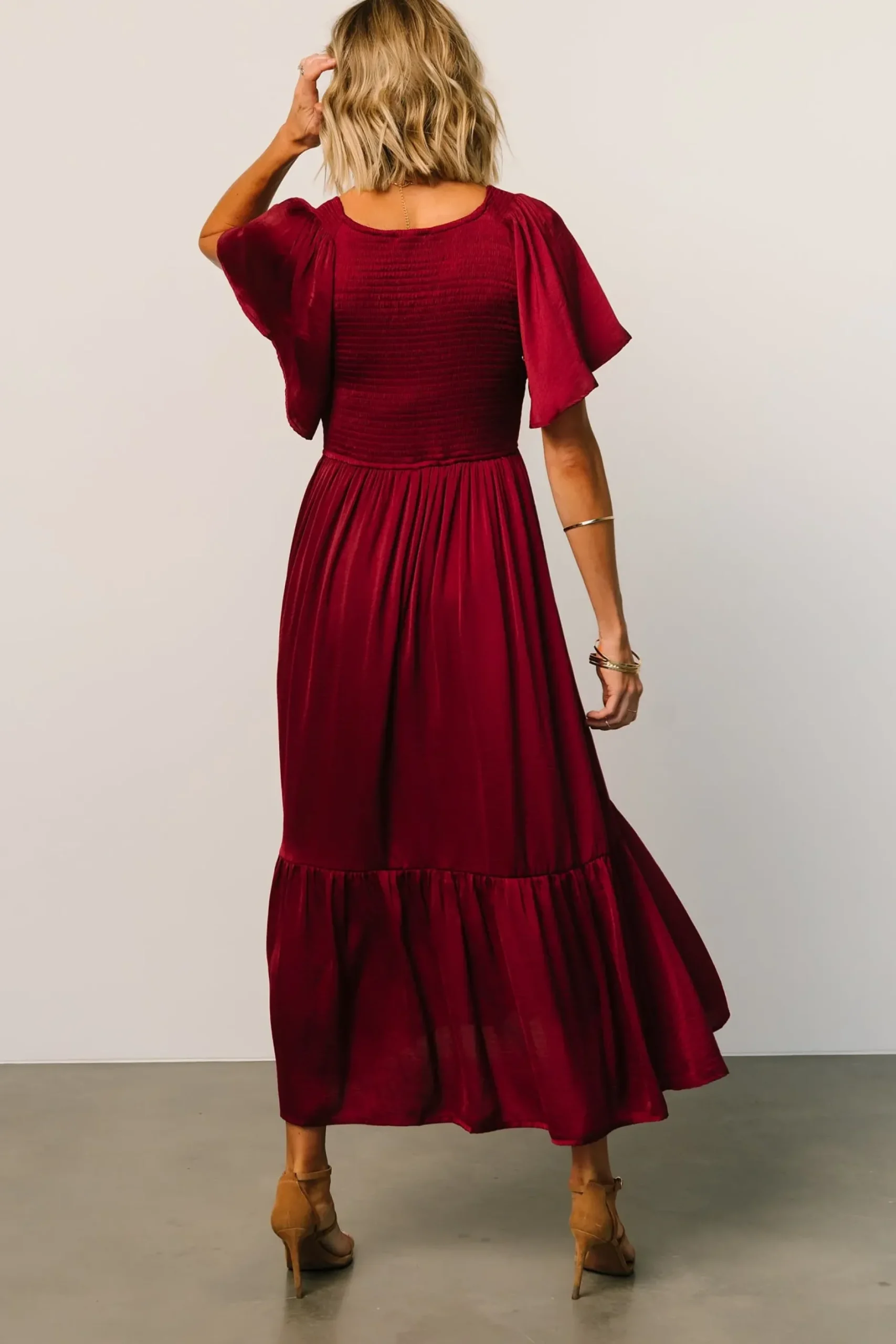 Baltic Born midi dresses|WINTER ESSENTIALS|Lovell Smocked Midi Dress | Wine