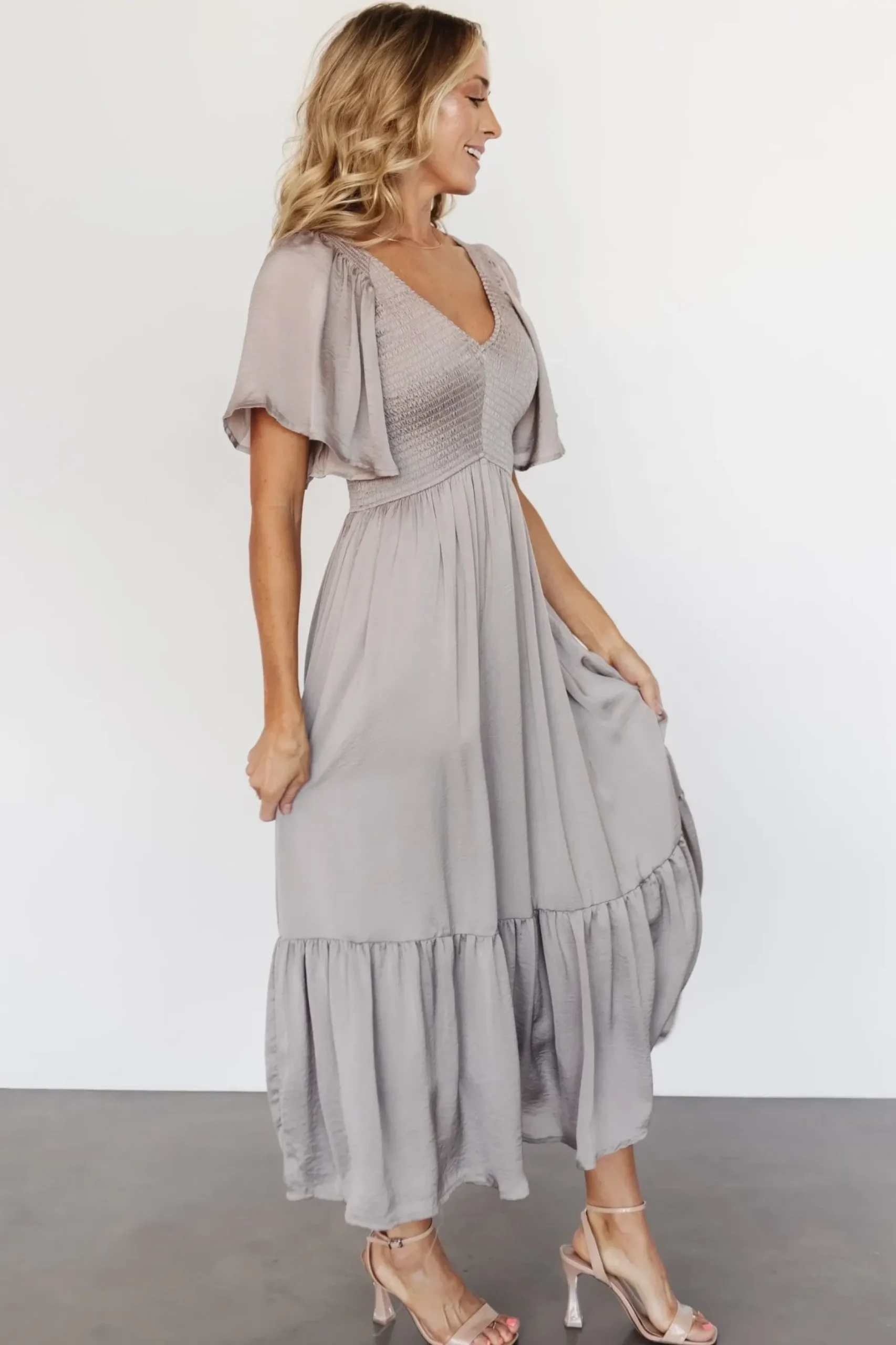Baltic Born EXTENDED SIZING|Lovell Smocked Midi Dress | Vintage Gray