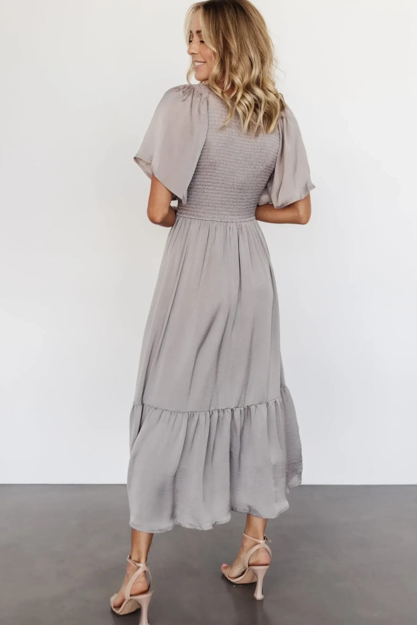 Baltic Born EXTENDED SIZING|Lovell Smocked Midi Dress | Vintage Gray