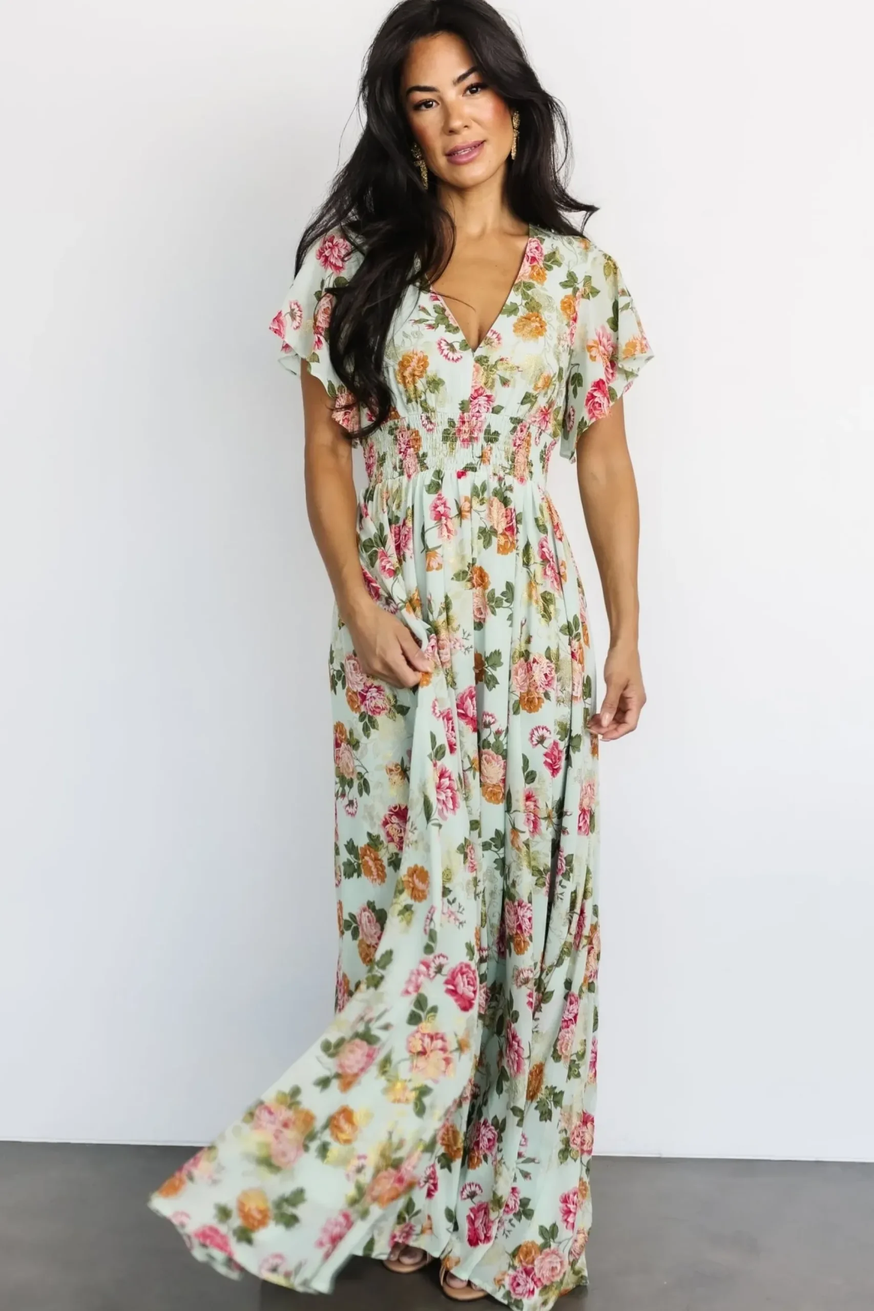 Baltic Born WEDDING SUITE|wedding guest|Lynlee Metallic Maxi Dress | Sage + Pink
