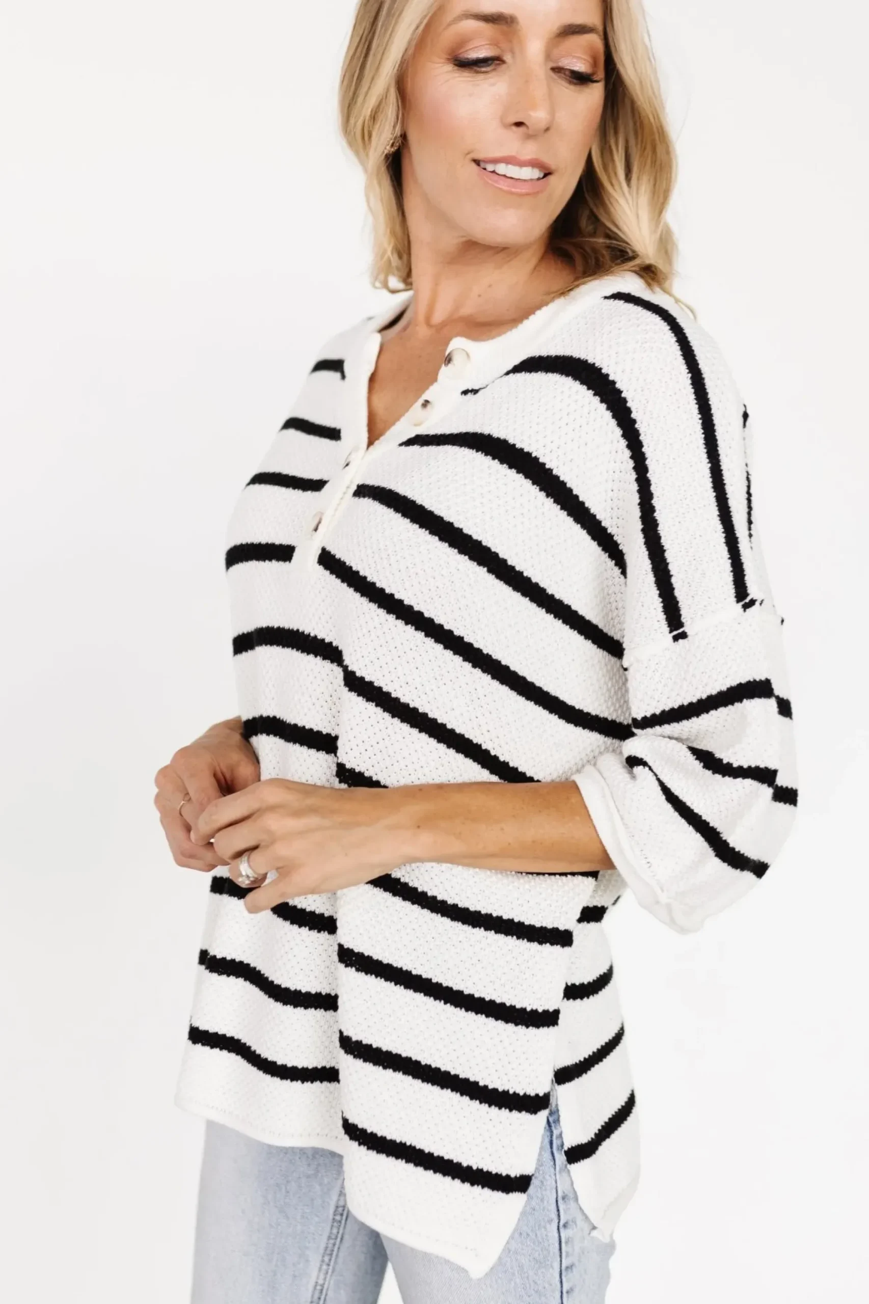 Baltic Born WINTER ESSENTIALS|Maddock Stripe Knit Top | Off White + Black