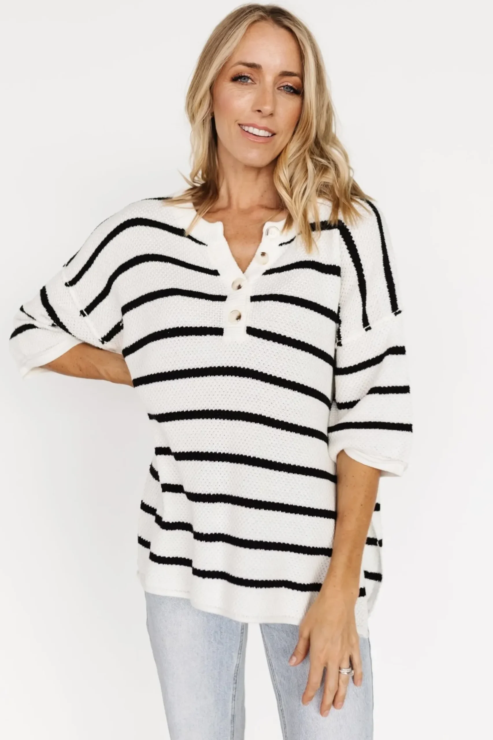 Baltic Born WINTER ESSENTIALS|Maddock Stripe Knit Top | Off White + Black