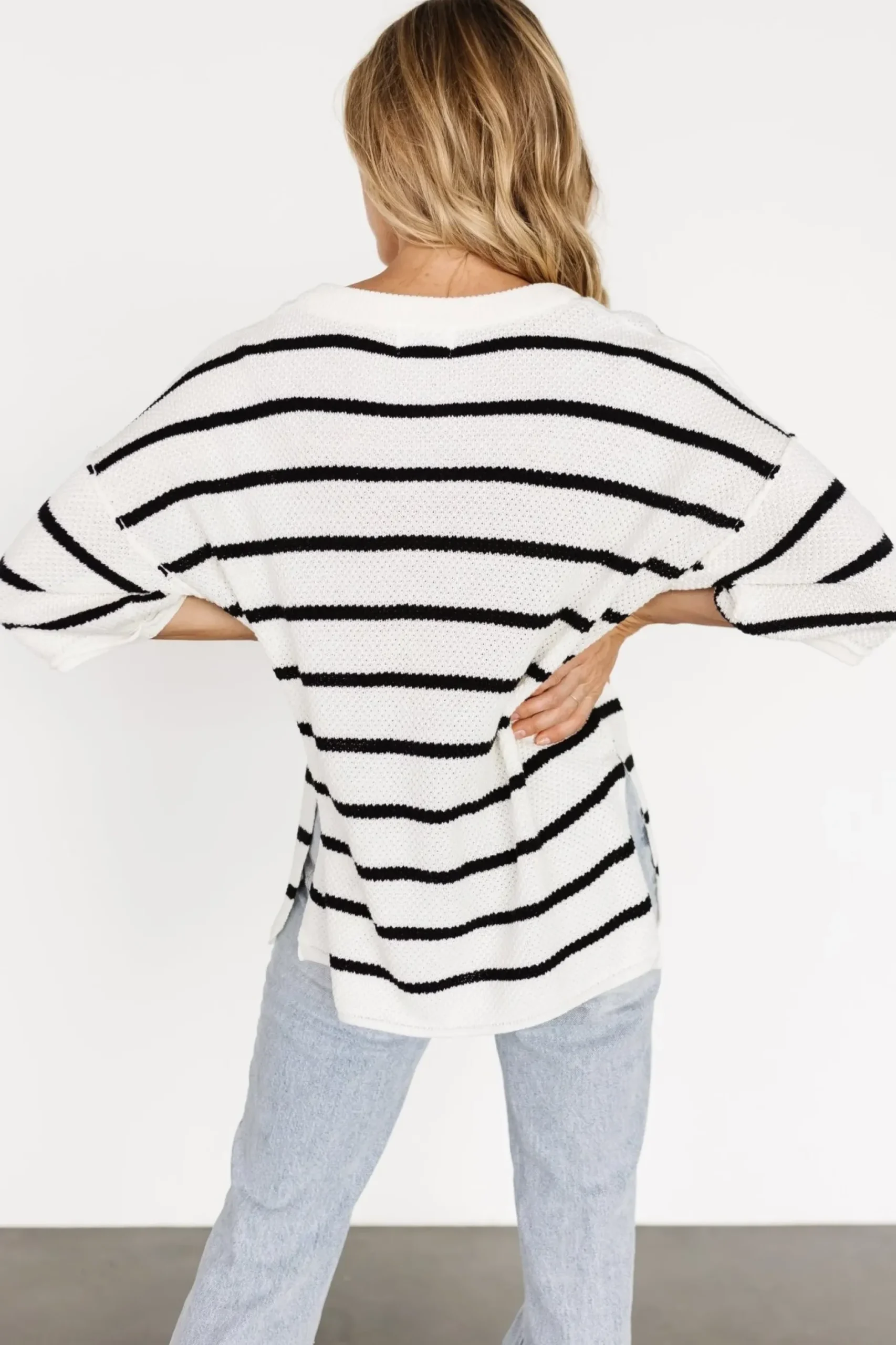 Baltic Born WINTER ESSENTIALS|Maddock Stripe Knit Top | Off White + Black